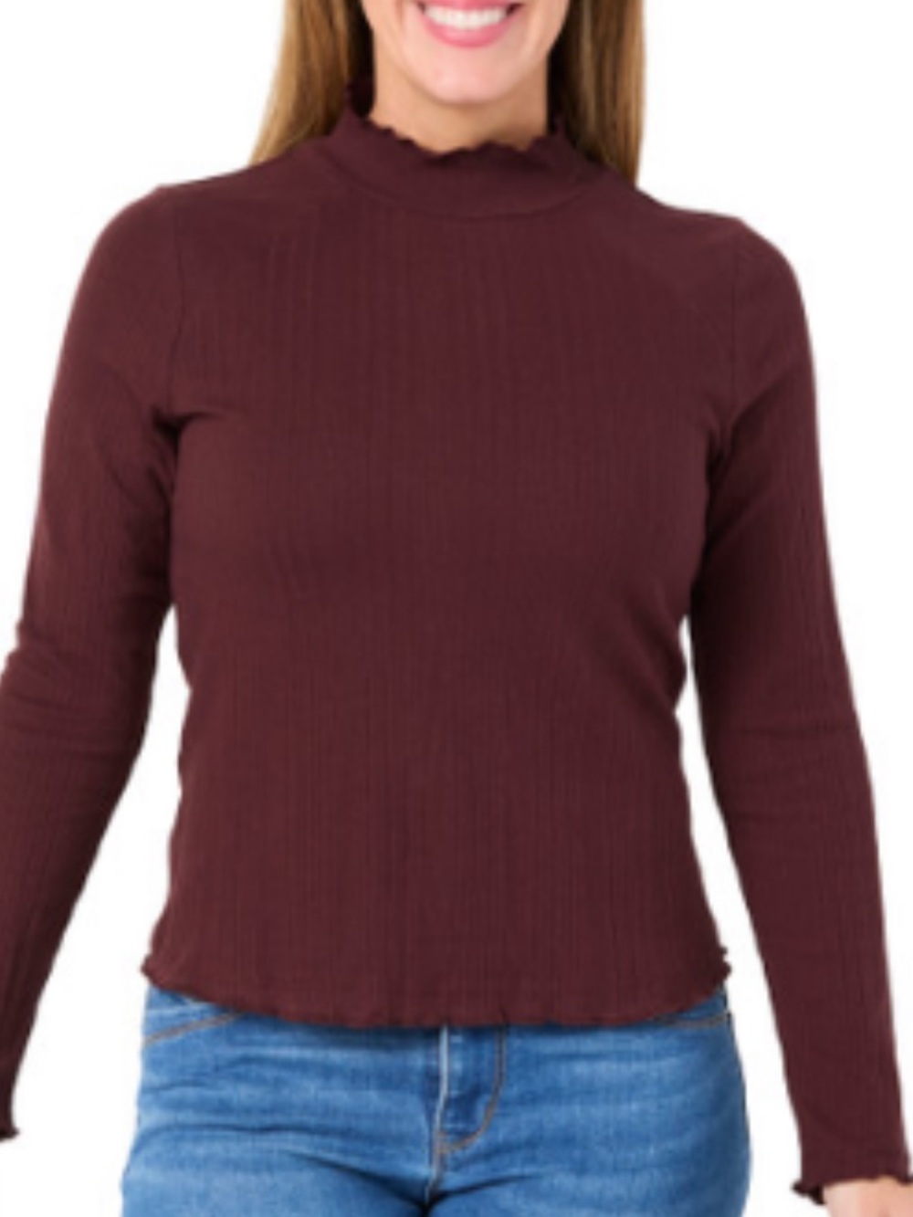 NWT Democracy Burgundy Long Sleeve Ruched Top Sizes M & L